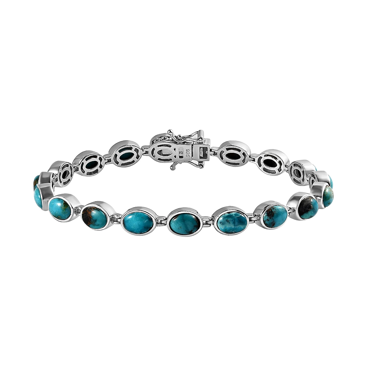 Sierra Nevada Turquoise Tennis Bracelet (Size - 7) in Platinum Overlay Sterling Silver 17.30 Ct, Silver Wt. 13.88 Gms.