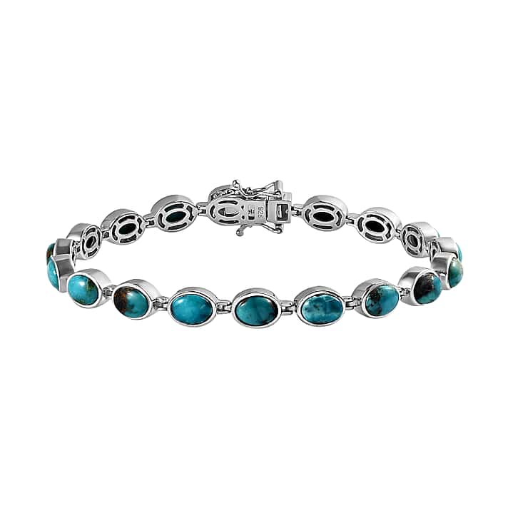 Sierra Nevada Turquoise Tennis Bracelet (Size - 7) in Platinum Overlay Sterling Silver 17.30 Ct, Silver Wt. 13.88 Gms.