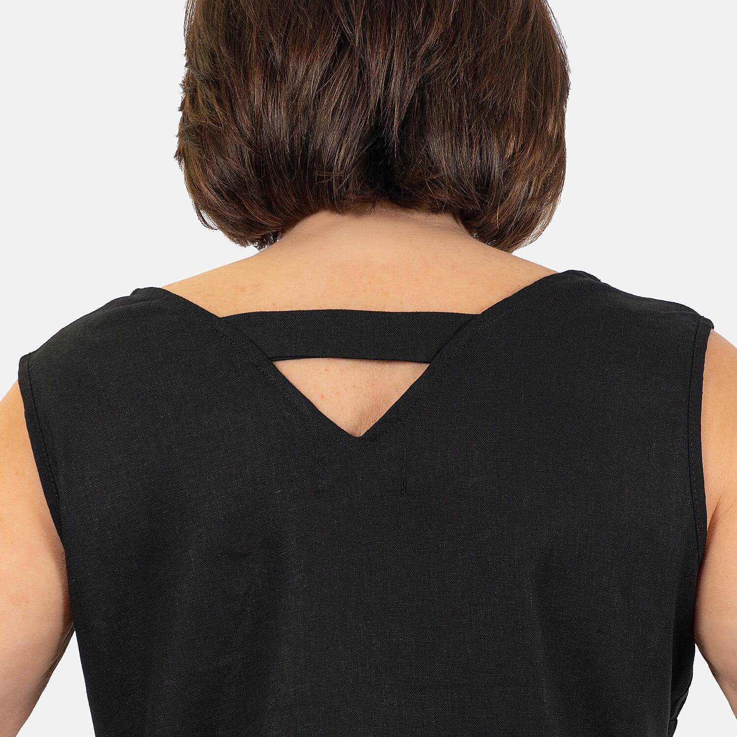 Ladies Sleeveless V-Neck Linen Top (Size 12) - Black