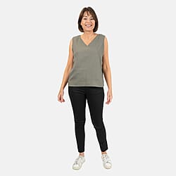 Ladies Sleeveless V-Neck Linen Top (Size 12) - Black