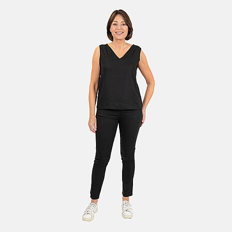 Ladies Sleeveless V-Neck Linen Top (Size 10) - Black