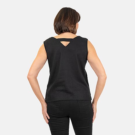 Ladies Sleeveless V-Neck Linen Top (Size 10) - Black
