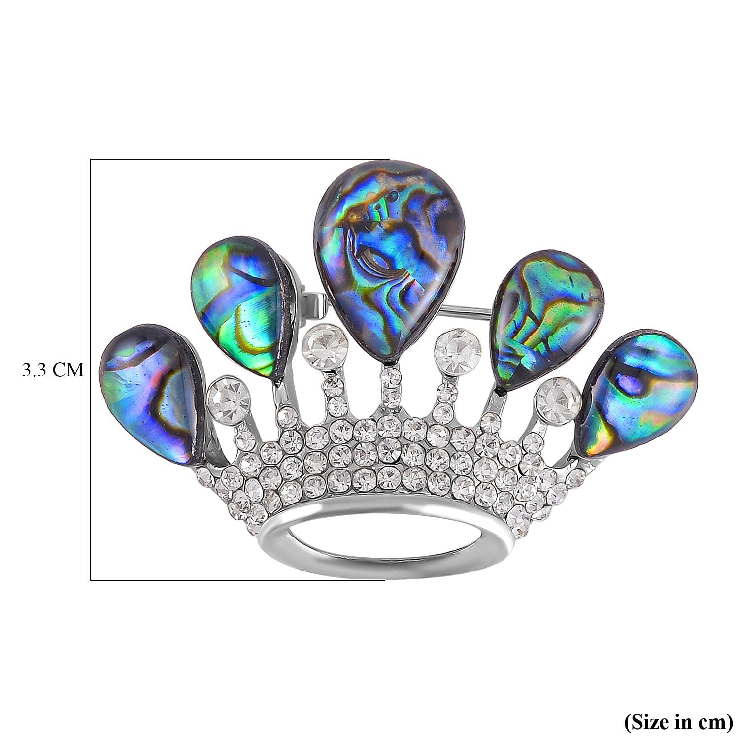 Abalone Shell & White Austrian Crystal Crown Brooch in Yellow Gold Tone