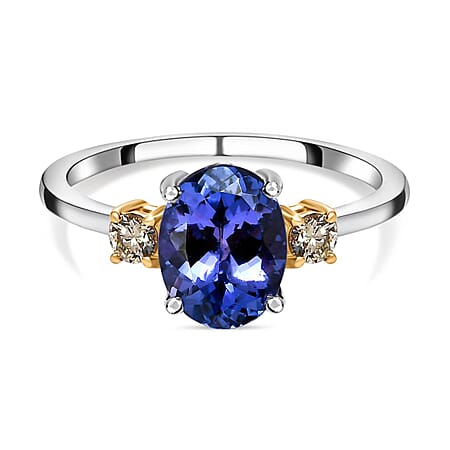 14K White & Yellow Gold Tanzanite Yellow Diamond Ring 2.33 Ct.