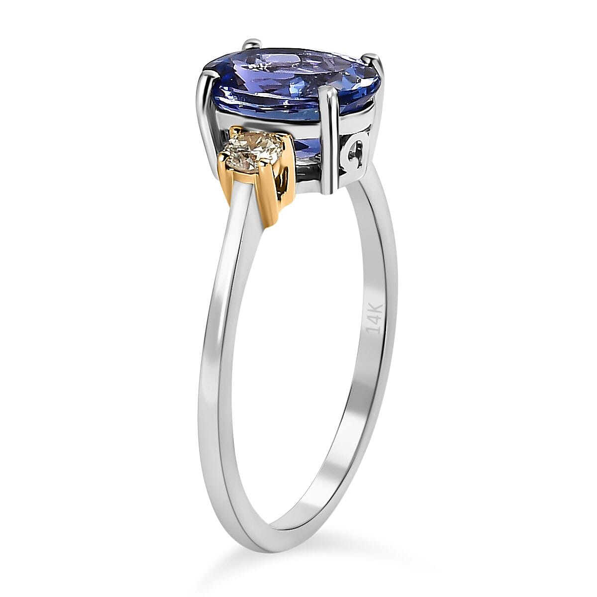 14K White & Yellow Gold AAA Tanzanite and  Yellow Diamond Ring 2.33 Ct.