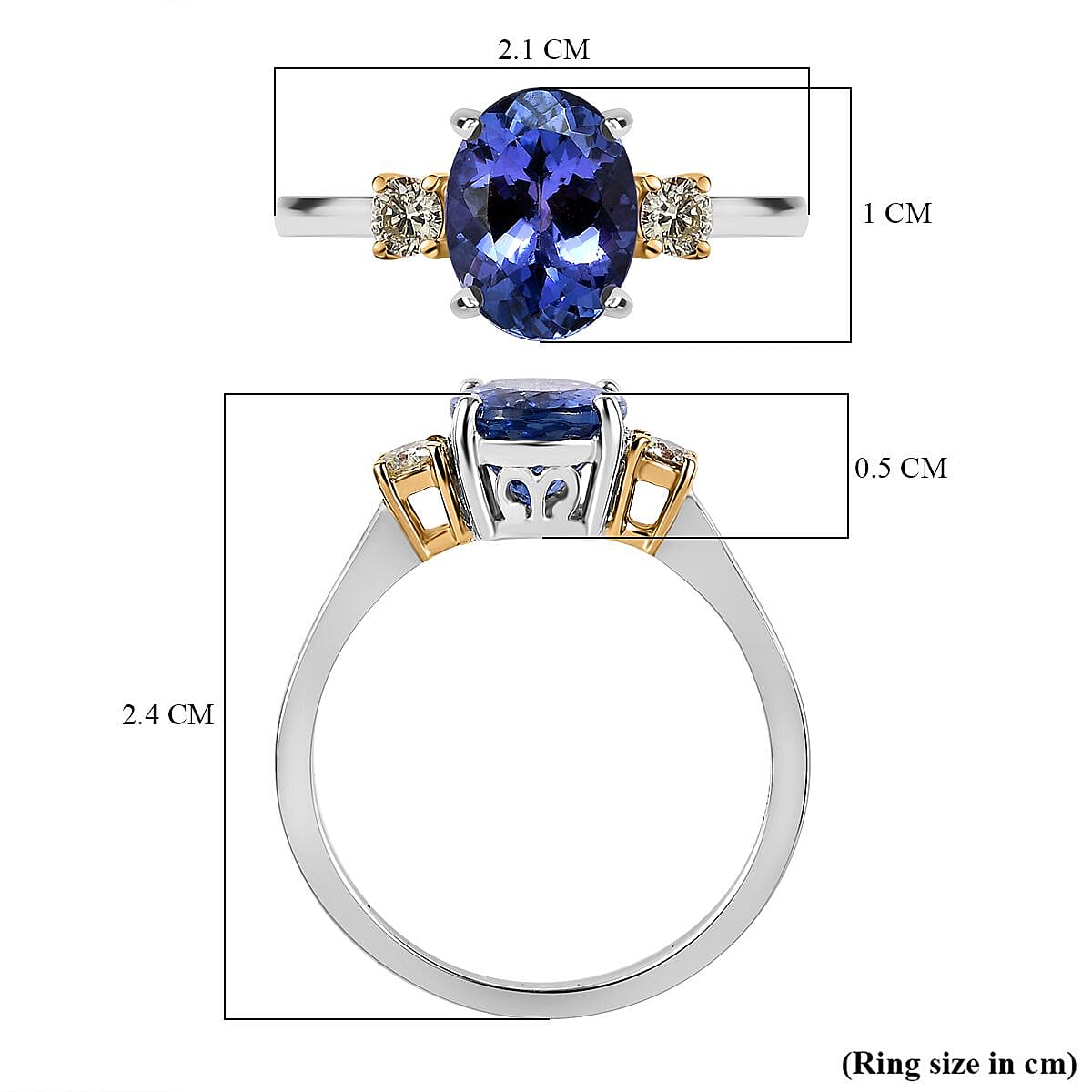 14K White & Yellow Gold AAA Tanzanite and  Yellow Diamond Ring 2.33 Ct.