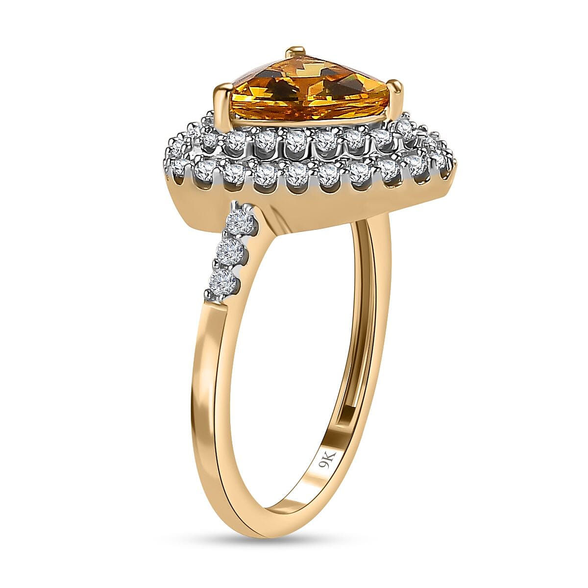 9K Yellow Gold Golden Beryl and Moissanite Halo Ring 2.03 Ct