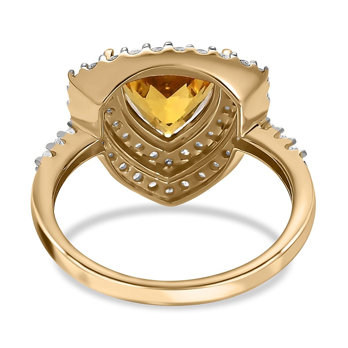 9K Yellow Gold Golden Beryl and Moissanite Halo Ring 2.03 Ct