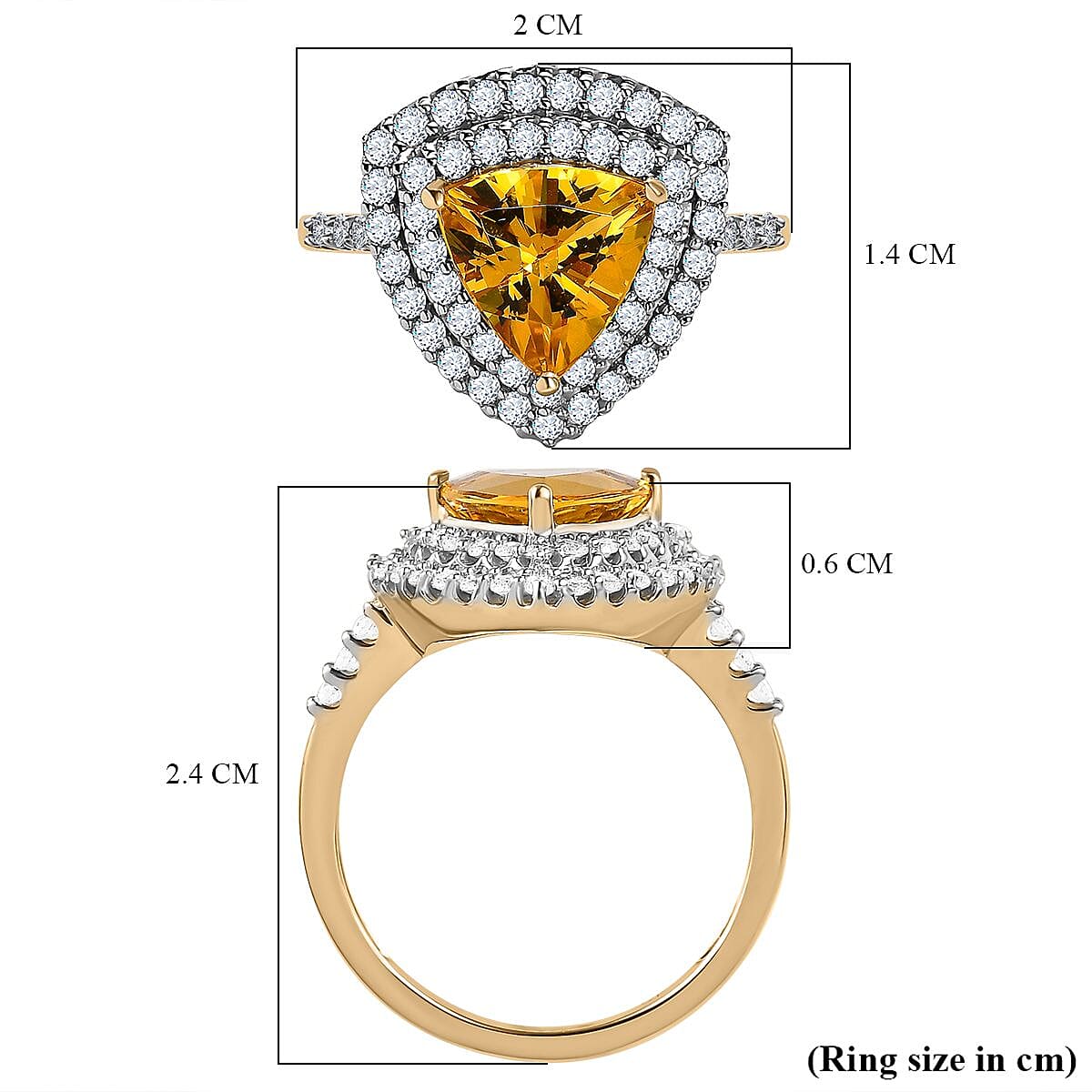9K Yellow Gold Golden Beryl and Moissanite Halo Ring 2.03 Ct