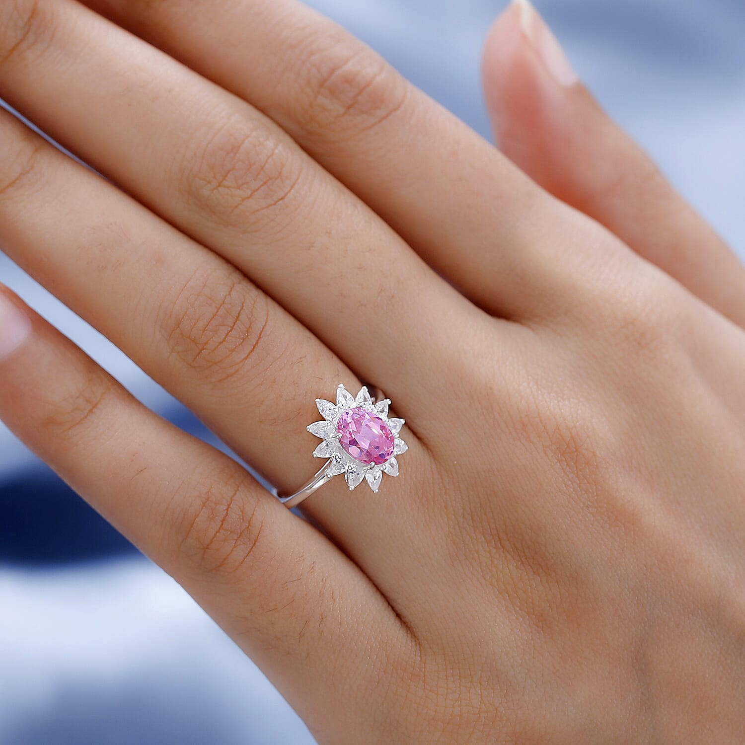 NY Close Out - Pink & White Cubic Zirconia Halo Ring in Sterling Silver