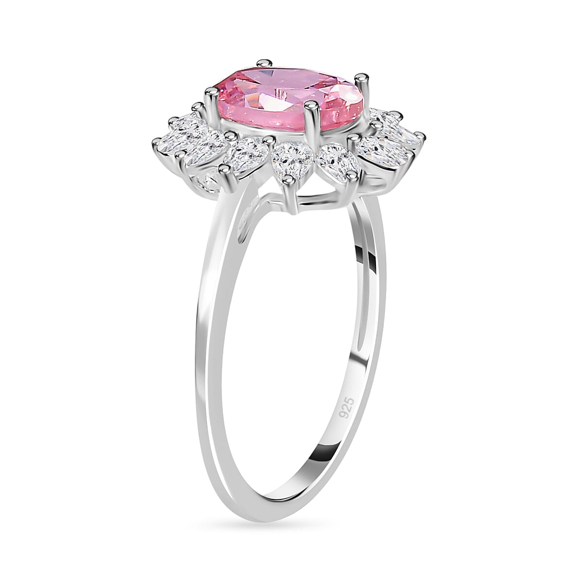NY Close Out - Pink & White Cubic Zirconia Halo Ring in Sterling Silver
