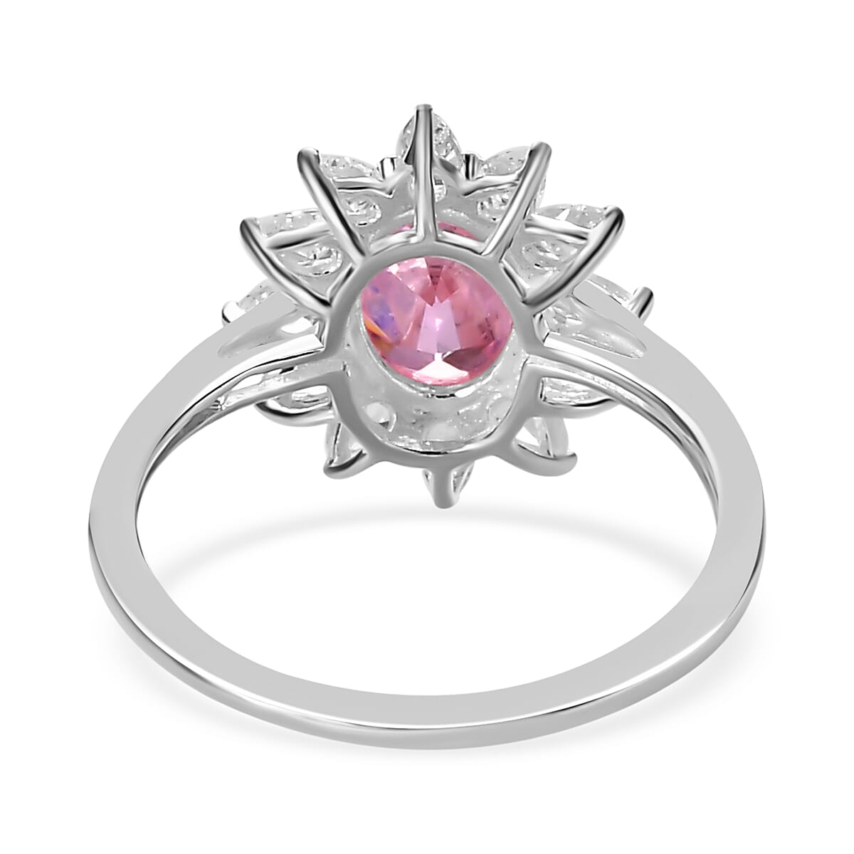 NY Close Out - Pink & White Cubic Zirconia Halo Ring in Sterling Silver