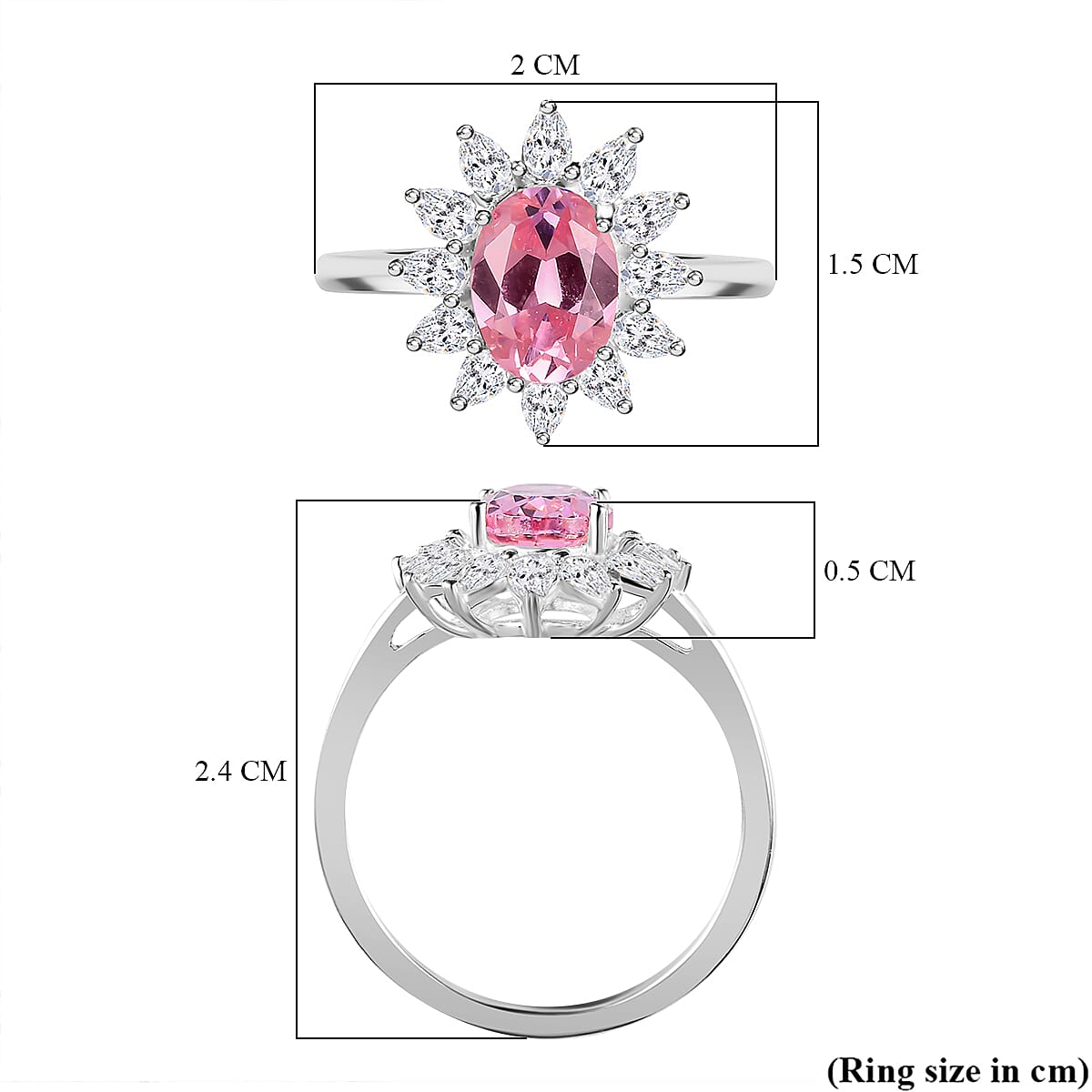NY Close Out - Pink & White Cubic Zirconia Halo Ring in Sterling Silver