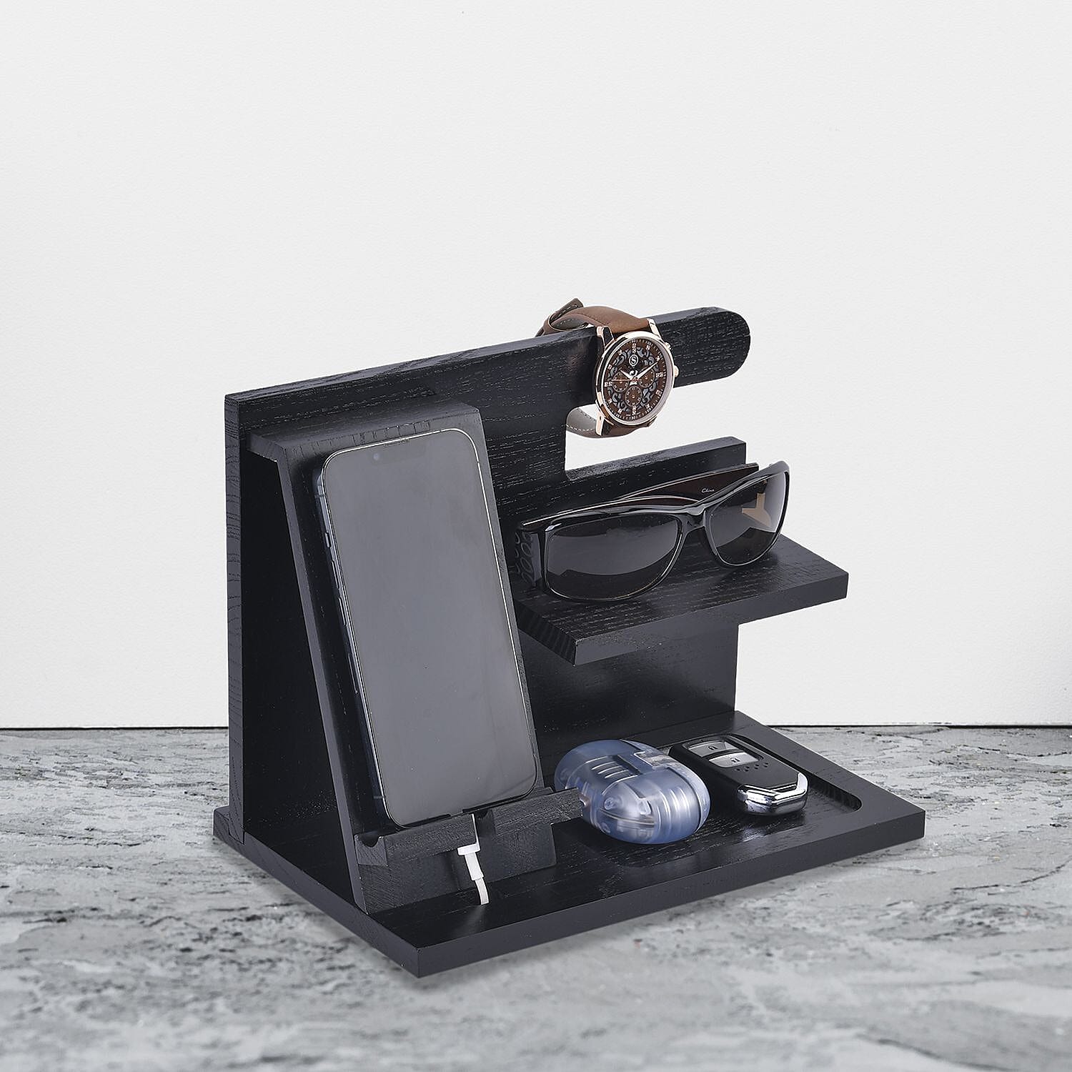 Patterned Organiser (Size 25x15x19 cm) - Black & Wood