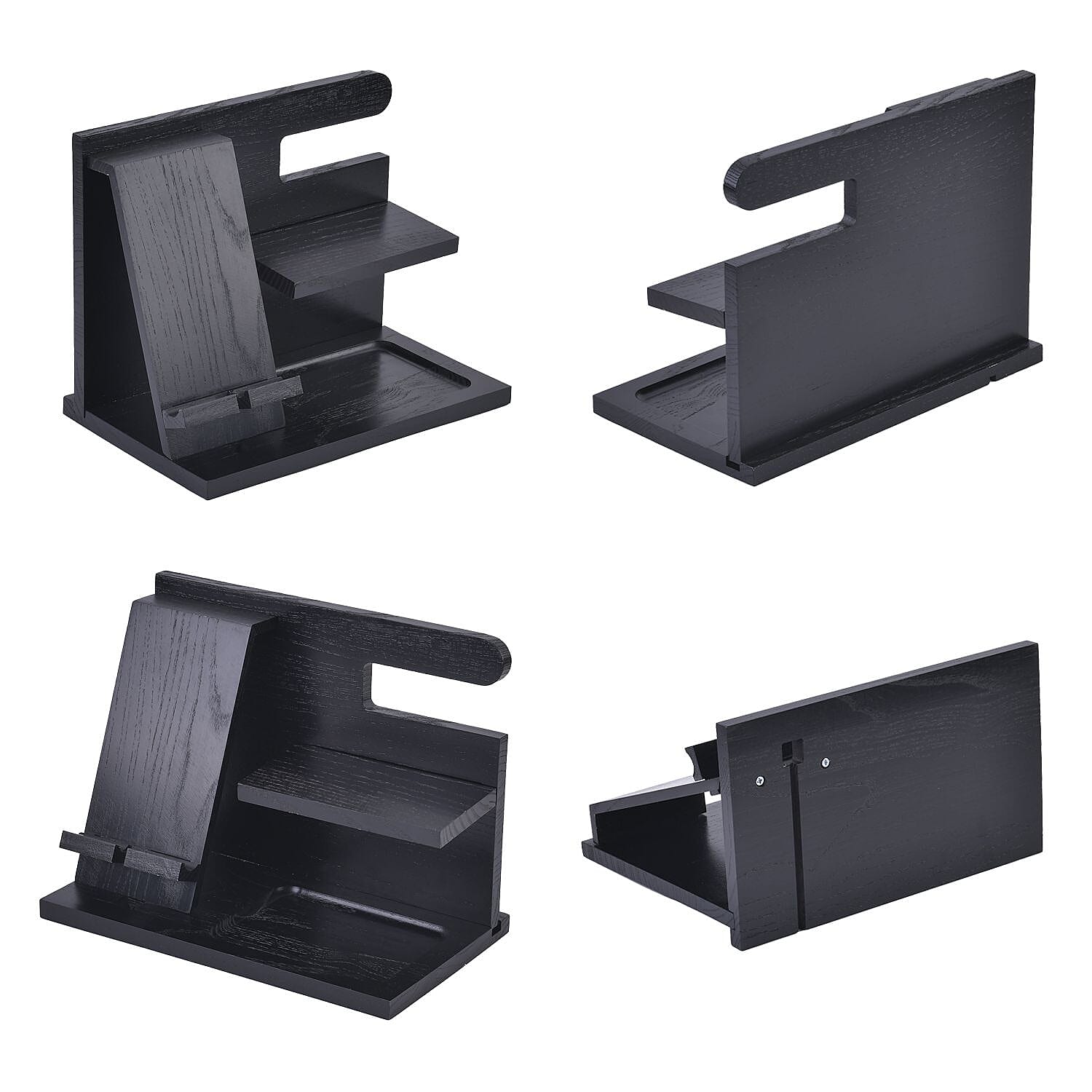 Patterned Organiser (Size 25x15x19 cm) - Black & Wood