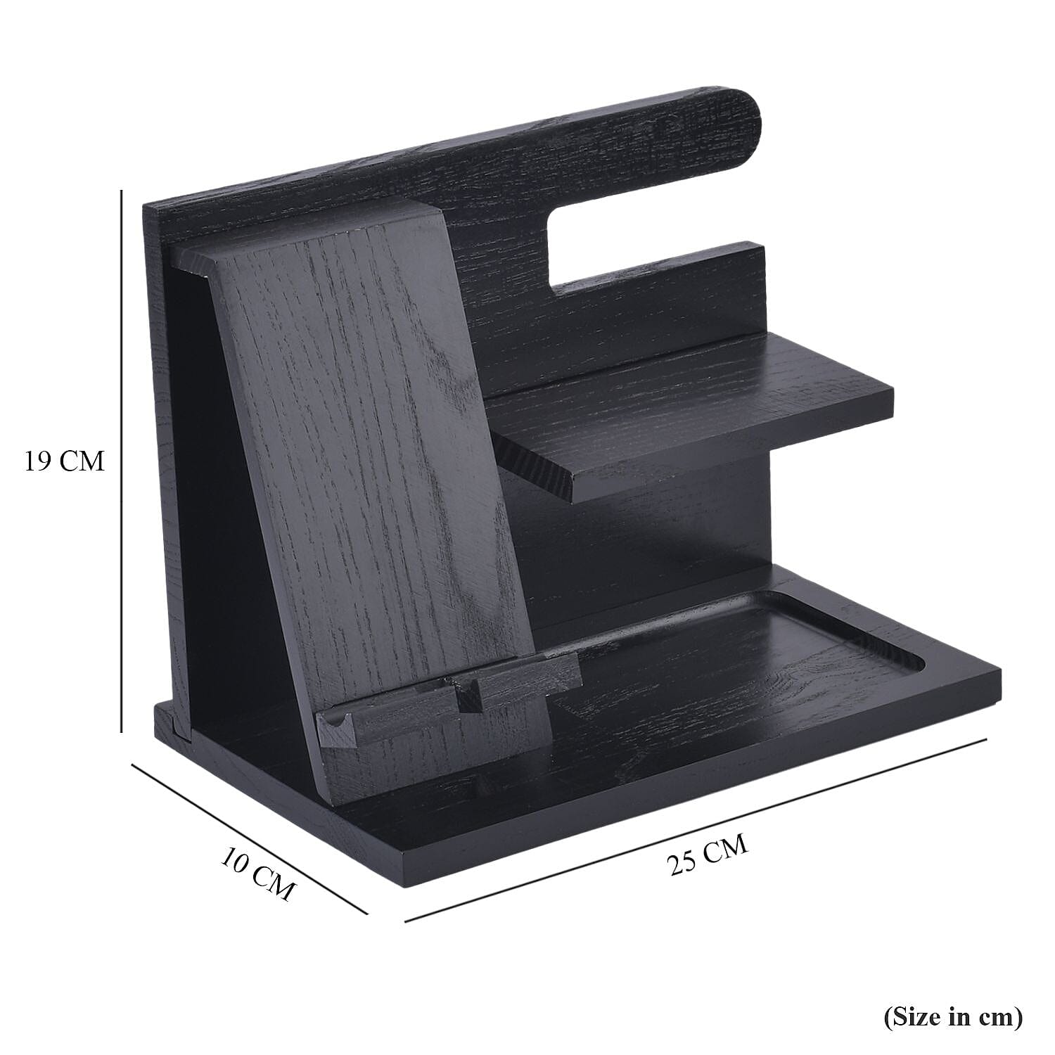 Patterned Organiser (Size 25x15x19 cm) - Black & Wood