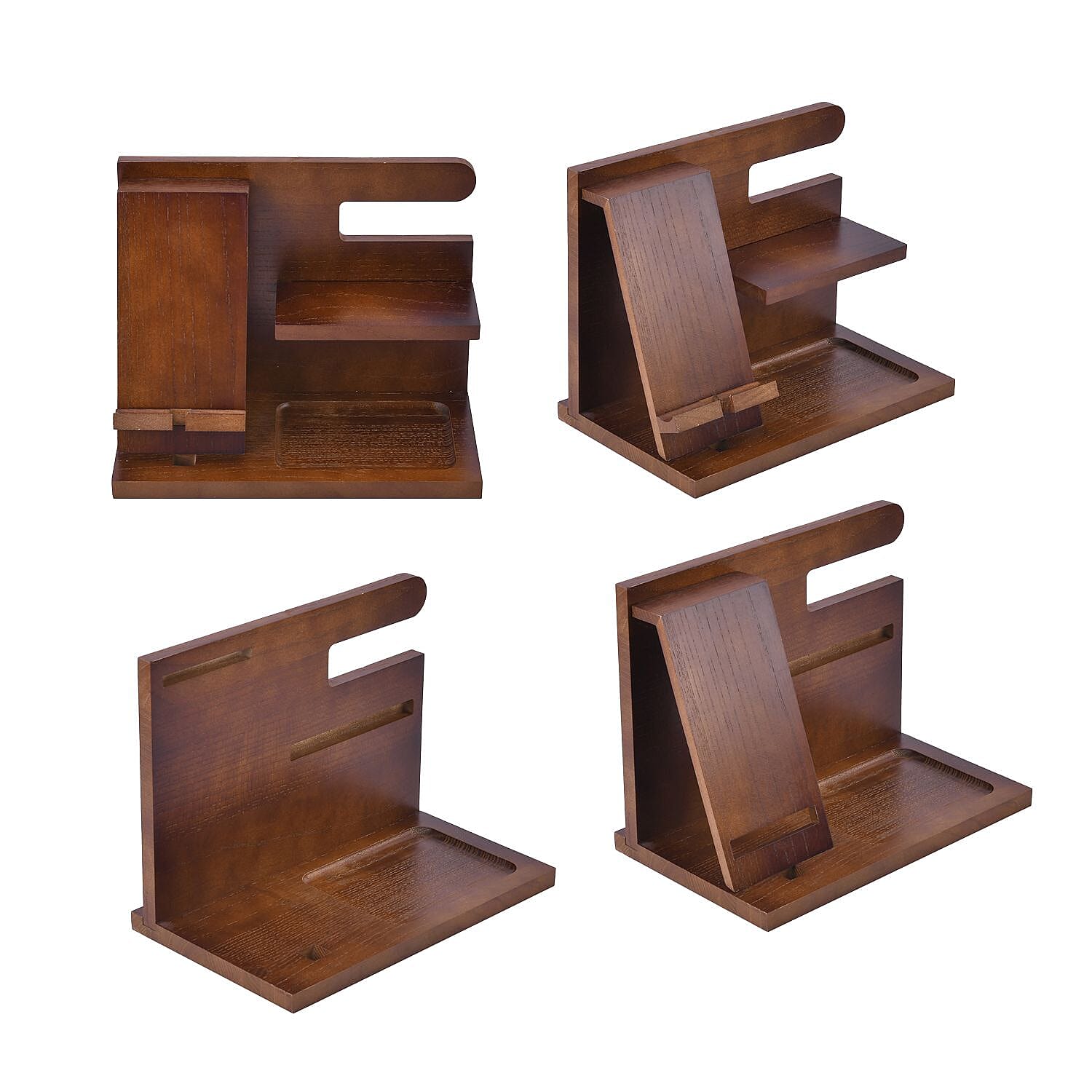 Wooden Phone Docking Station & Desk Organizer (25x15x19 cm) - Dark Brown