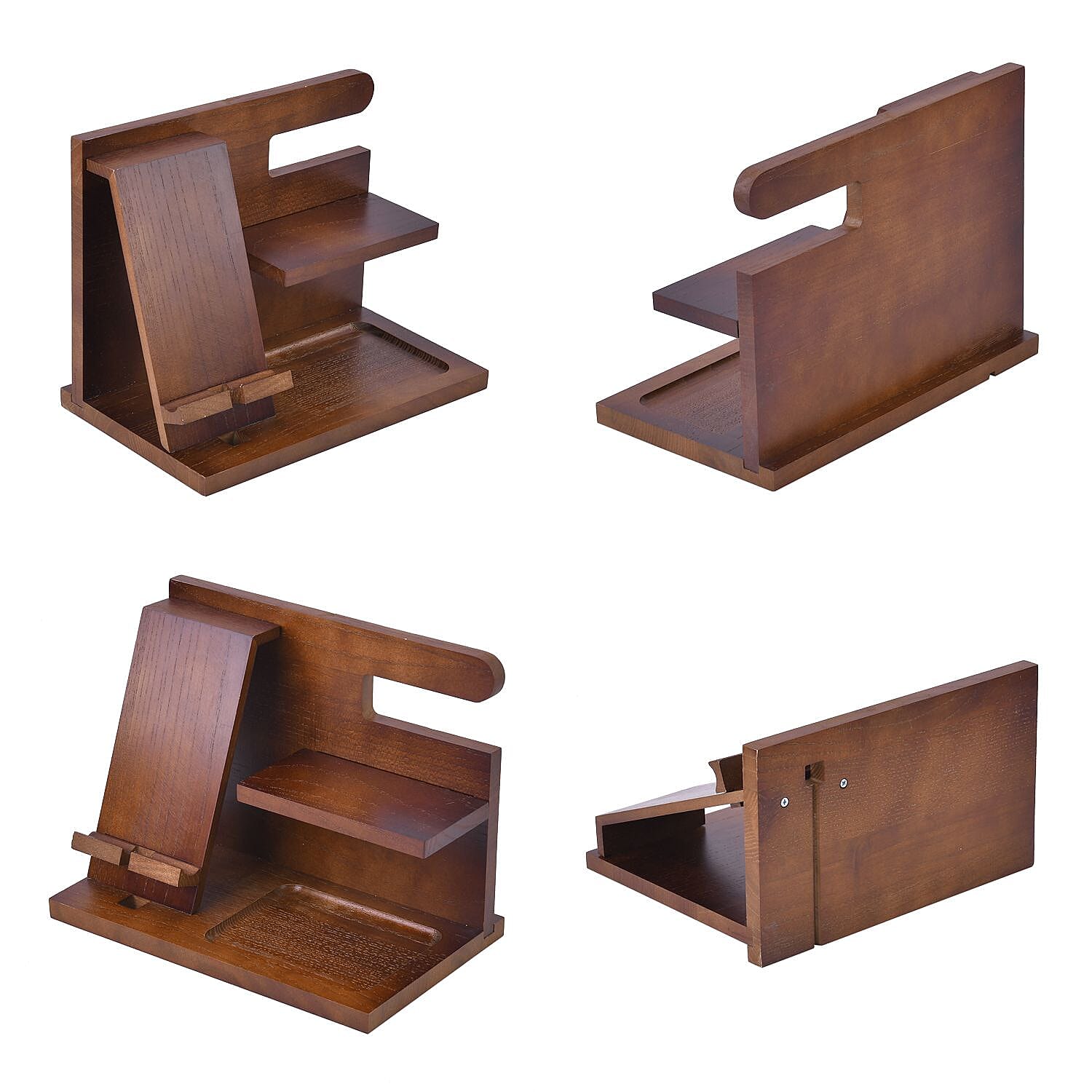 Wooden Phone Docking Station & Desk Organizer (25x15x19 cm) - Dark Brown