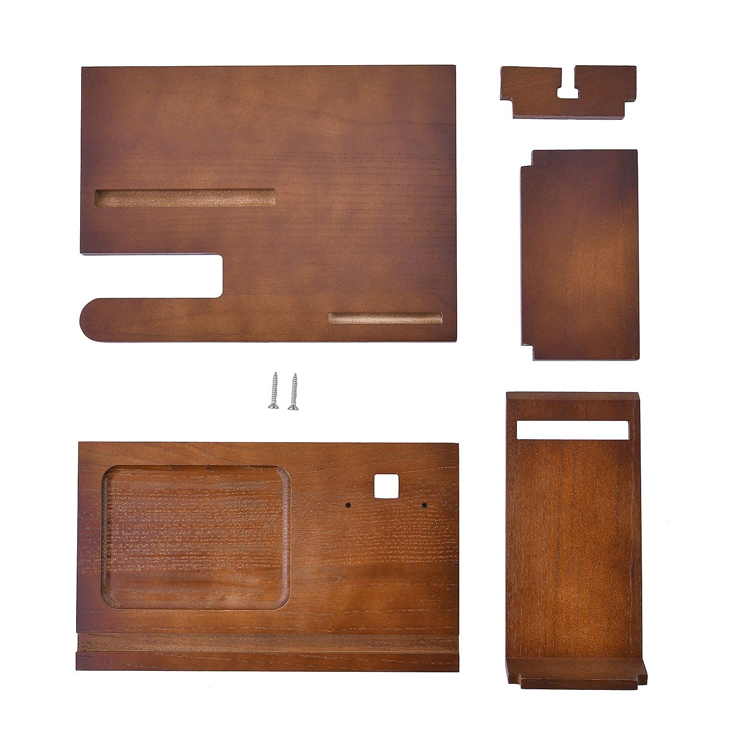 Wooden Phone Docking Station & Desk Organizer (25x15x19 cm) - Dark Brown