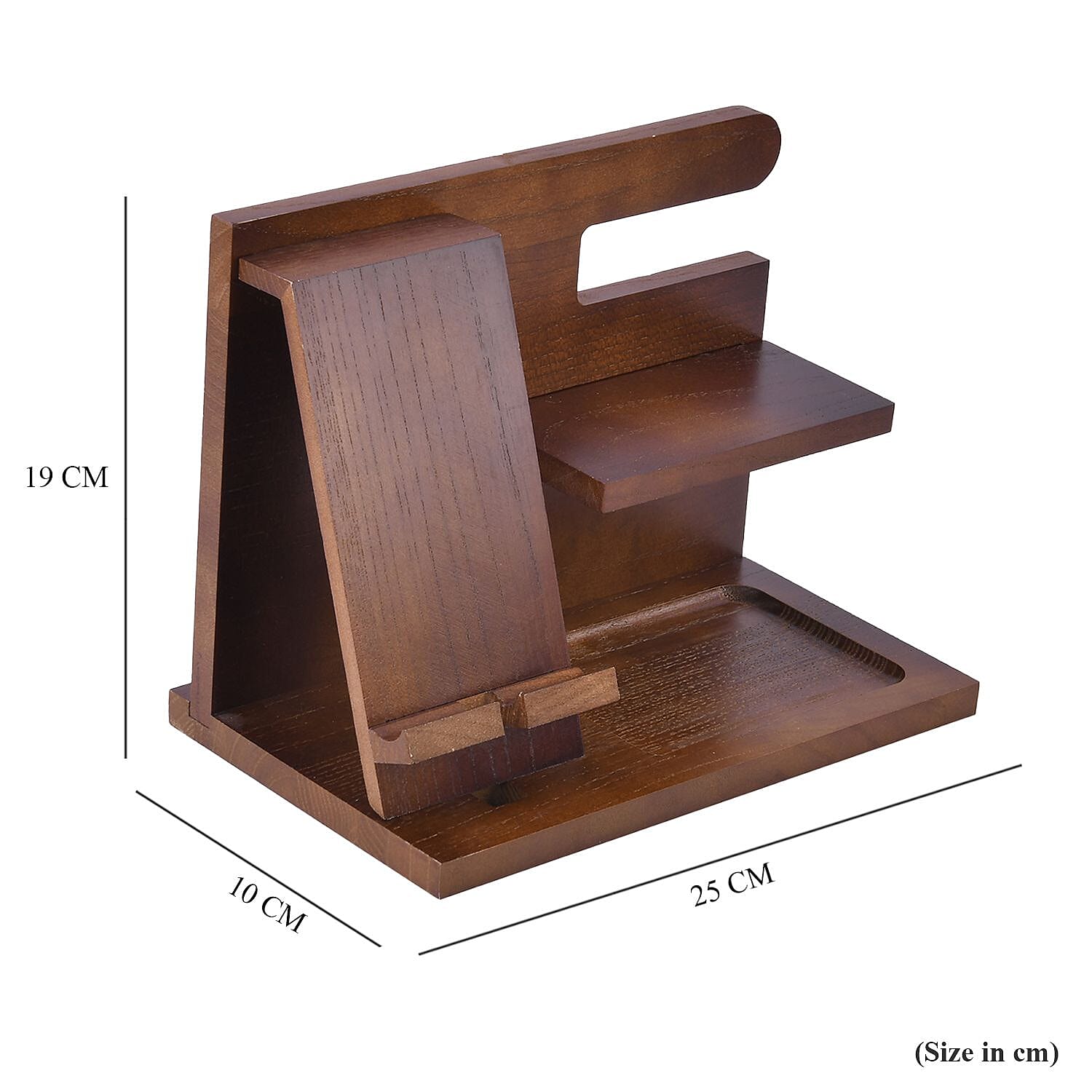 Wooden Phone Docking Station & Desk Organizer (25x15x19 cm) - Dark Brown