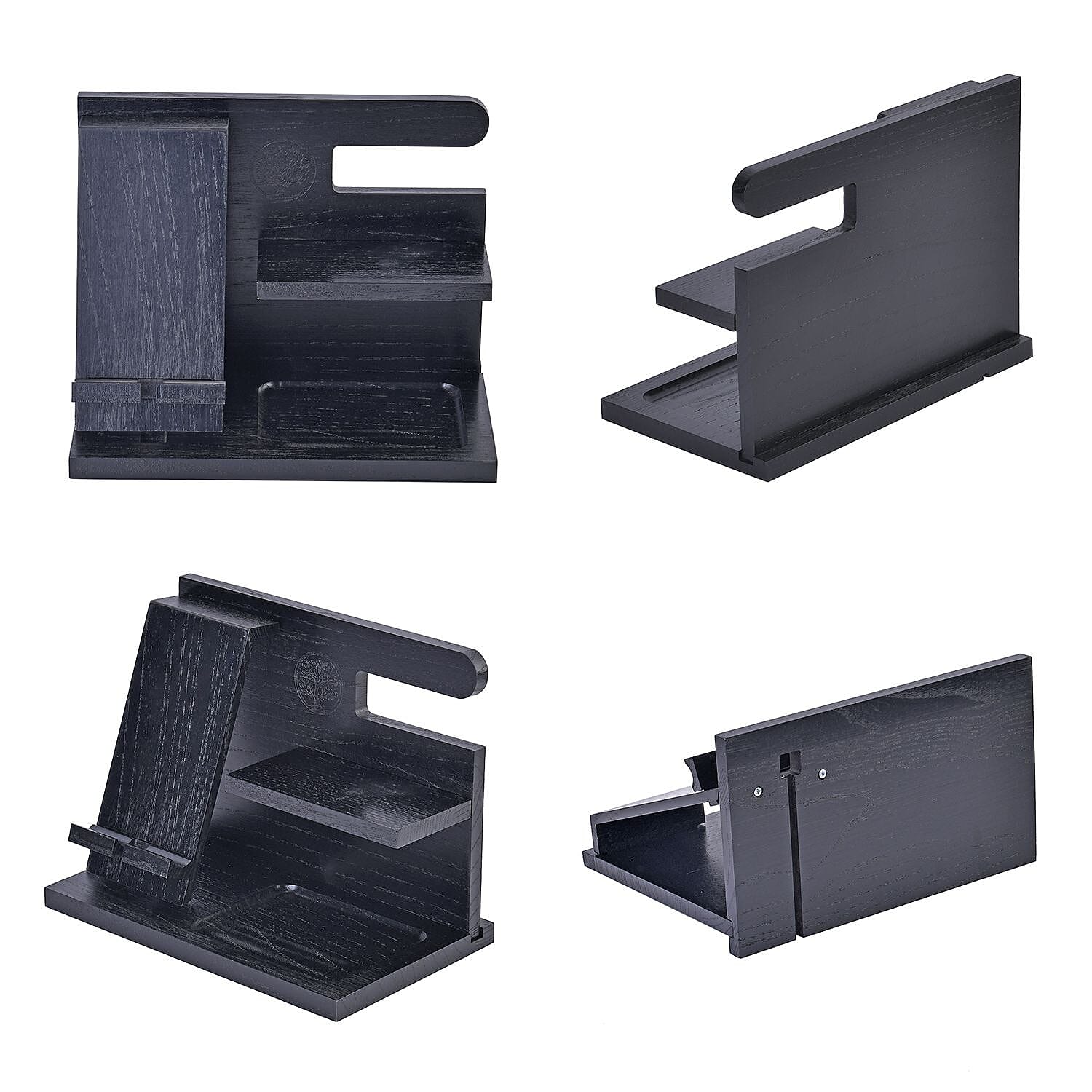 Wooden Phone Docking Station & Desk Organizer (25x15x19 cm) - Black