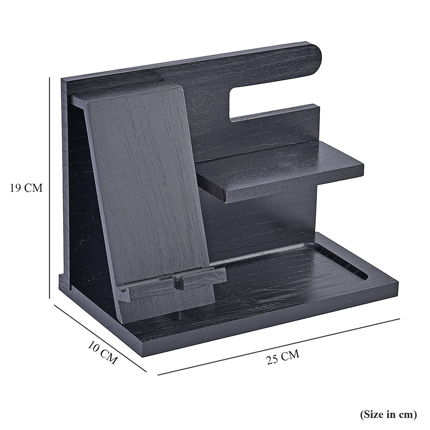 Wooden Phone Docking Station & Desk Organizer (25x15x19 cm) - Black