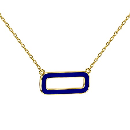 Blue Enamel Rectangle Frame Necklace in Sterling Silver Yellow Gold Plated