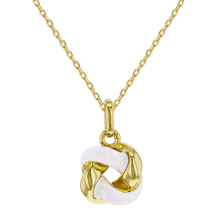 White Enamel Knot Necklace in Sterling Silver Yellow Gold Plated