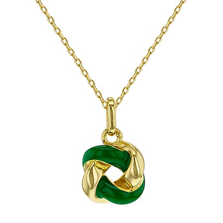 Green Enamel Knot Necklace in Sterling Silver Yellow Gold Plated