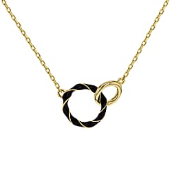 White Enamel Double Ring Interlock Necklace in Sterling Silver Yellow Gold Plated