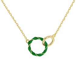 White Enamel Double Ring Interlock Necklace in Sterling Silver Yellow Gold Plated