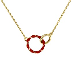 White Enamel Double Ring Interlock Necklace in Sterling Silver Yellow Gold Plated