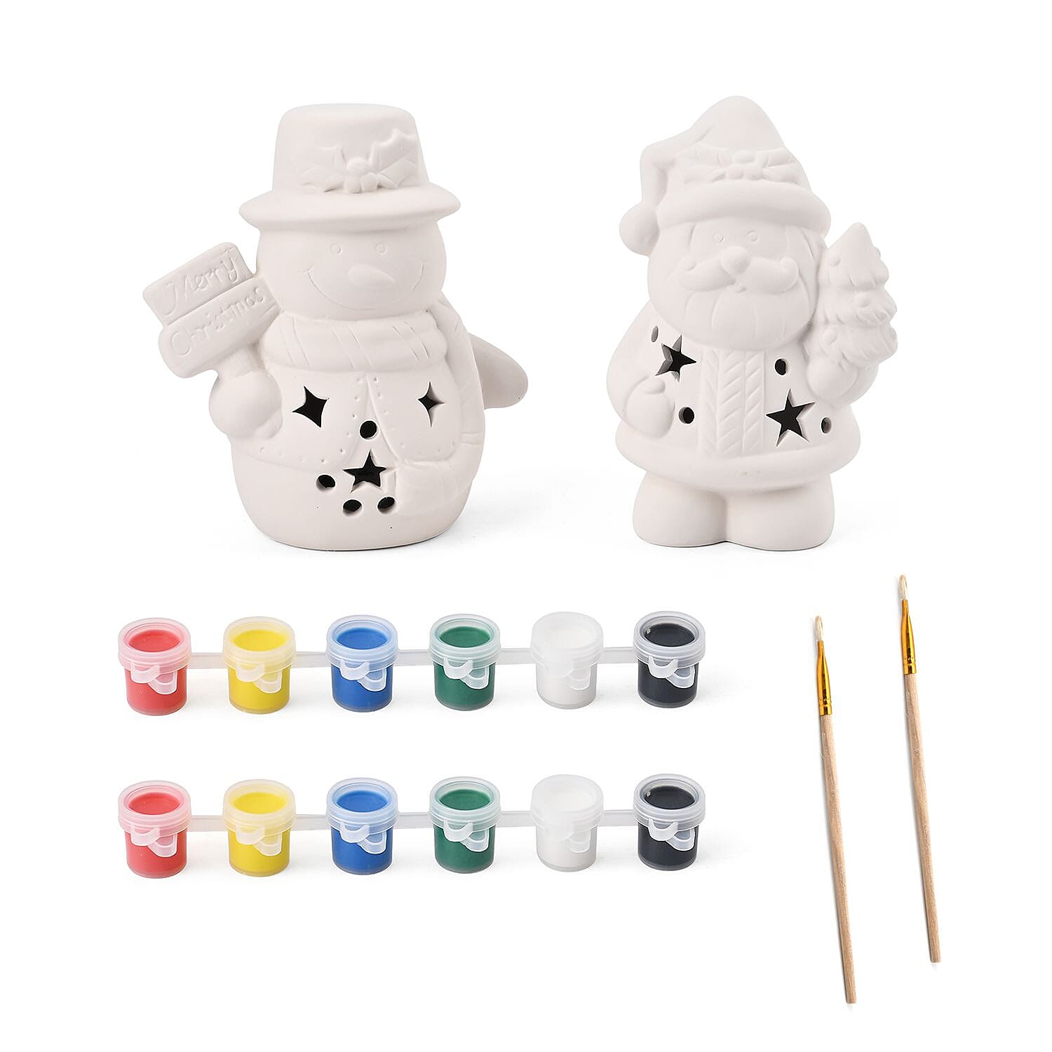 Christmas Ceramic Paint Set With LED Light, Inc. Snowman & Santa, Paint Colours and Brushes