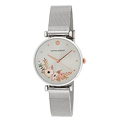 Laura Ashley Japanese Quartz Movement Womens Watch with Engraved Floral Printed Dial and Mesh Strap - Gold