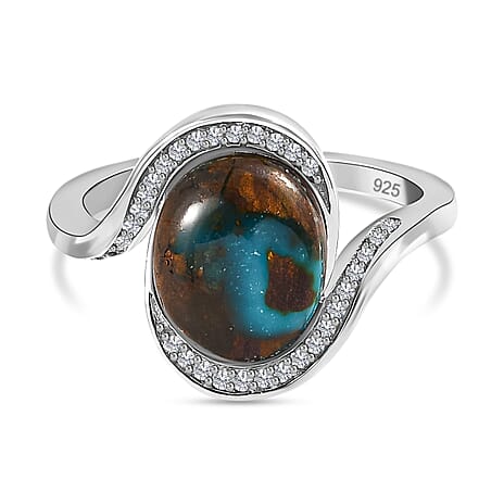 Sierra Nevada Turquoise and Natural Zircon Bypass Ring in Platinum Overlay Sterling Silver 3.80 Ct.