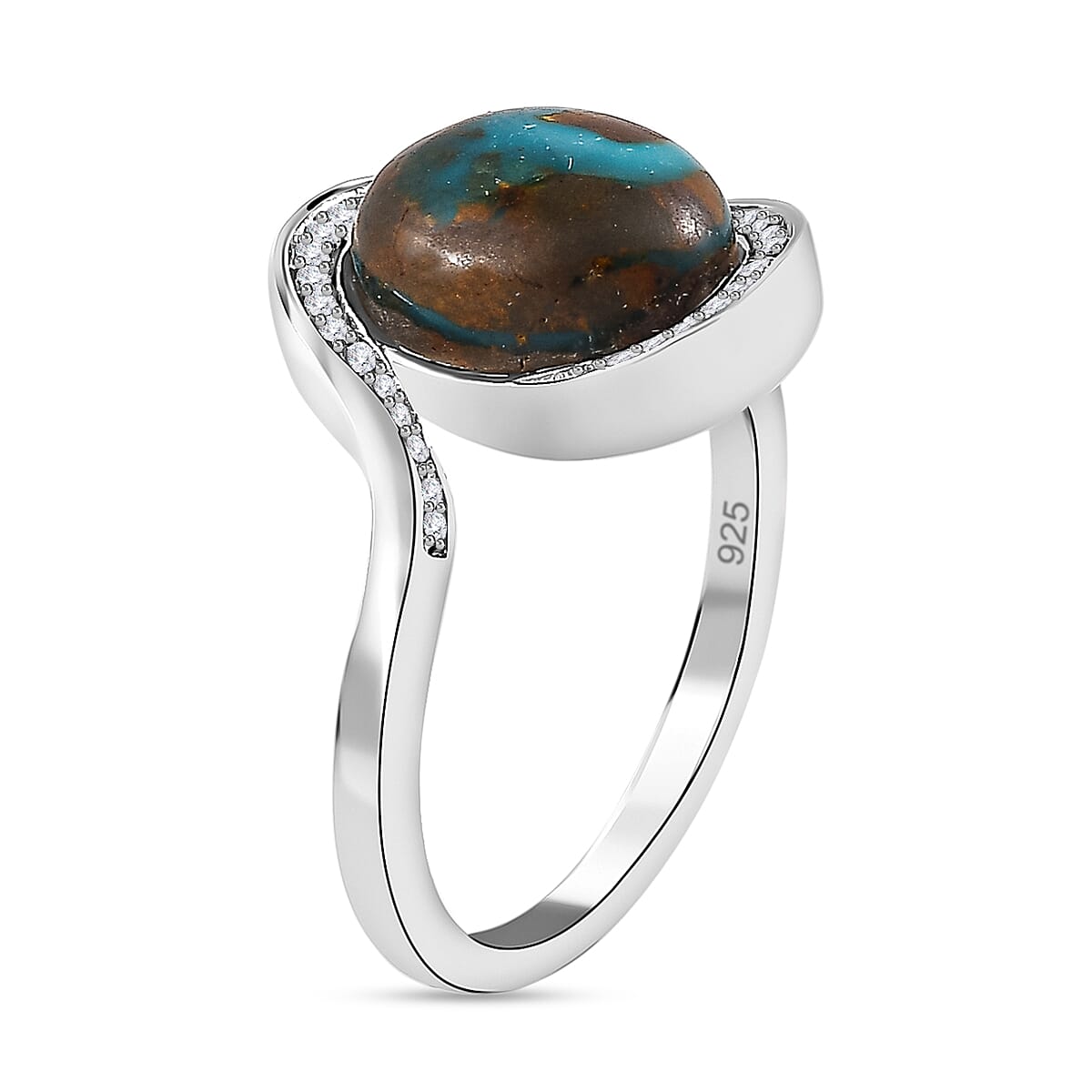 Sierra Nevada Turquoise and Natural Zircon Bypass Ring in Platinum Overlay Sterling Silver 3.80 Ct.