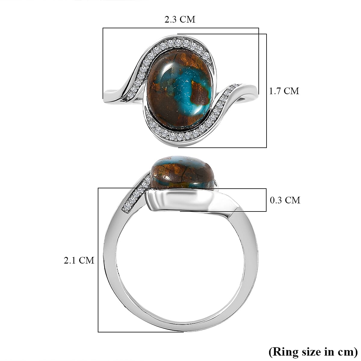Sierra Nevada Turquoise and Natural Zircon Bypass Ring in Platinum Overlay Sterling Silver 3.80 Ct.