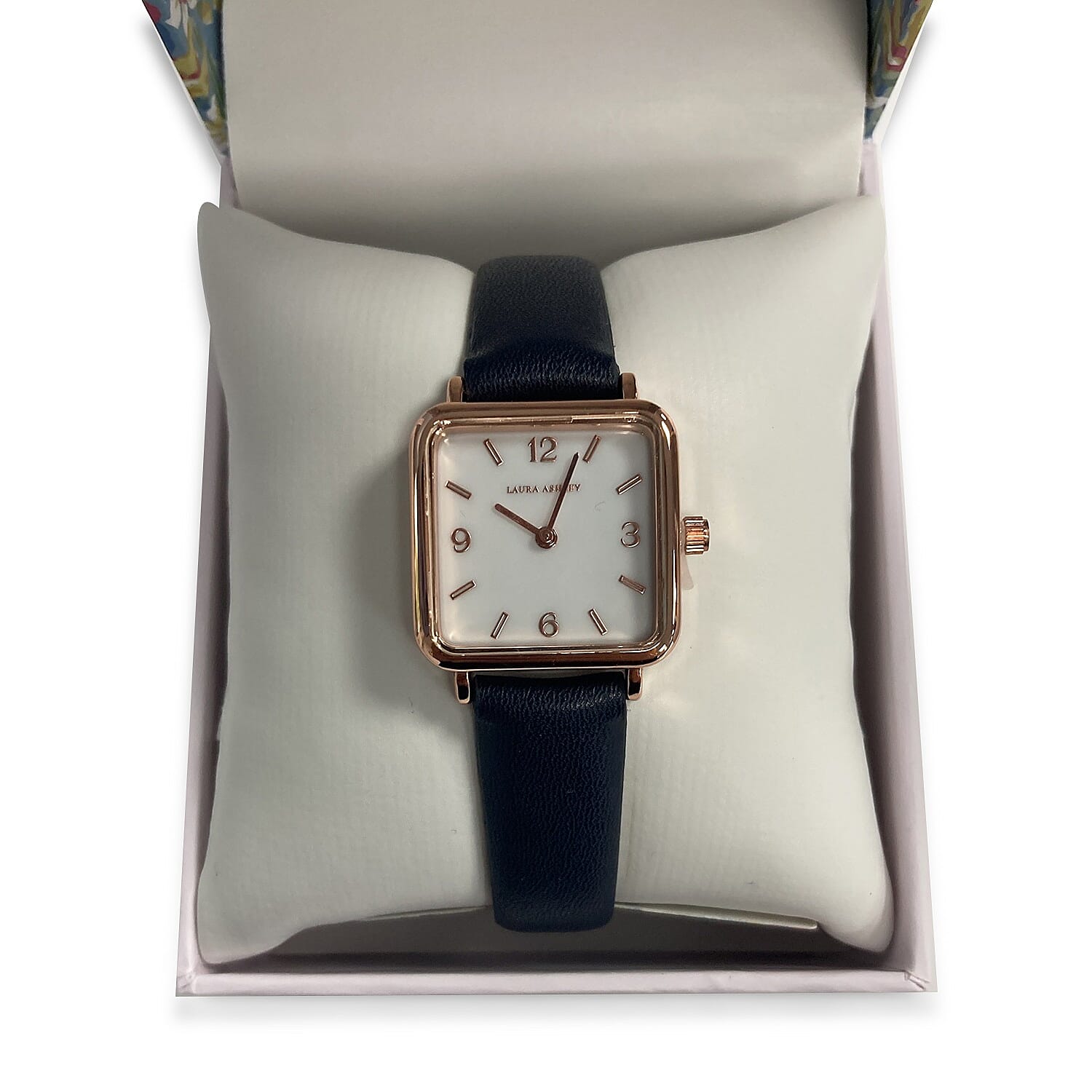 Laura Ashley Japanese Quartz Movement Womens Square  Watch with Navy Strap