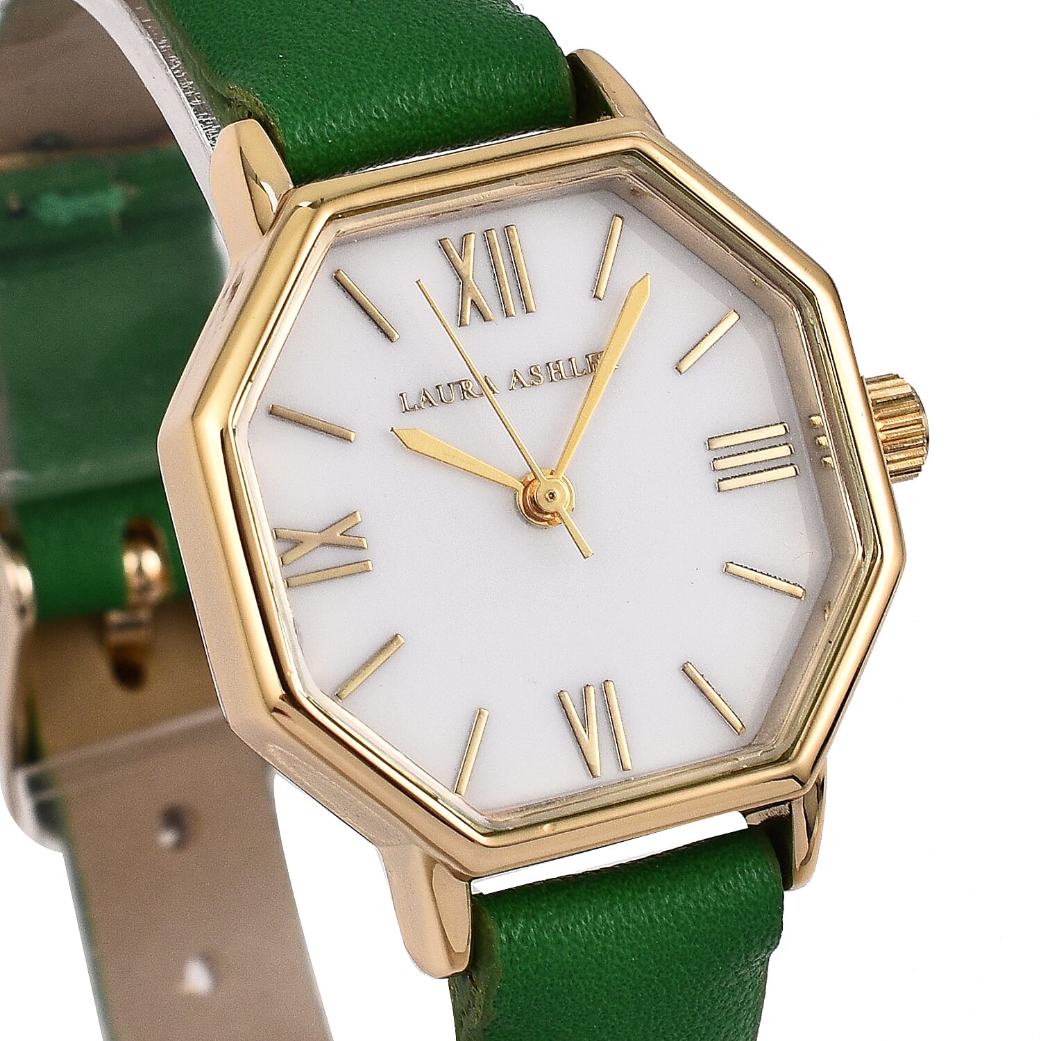 Laura Ashley Japanese Quartz Movement Womens Hexagon Watch with Green Strap
