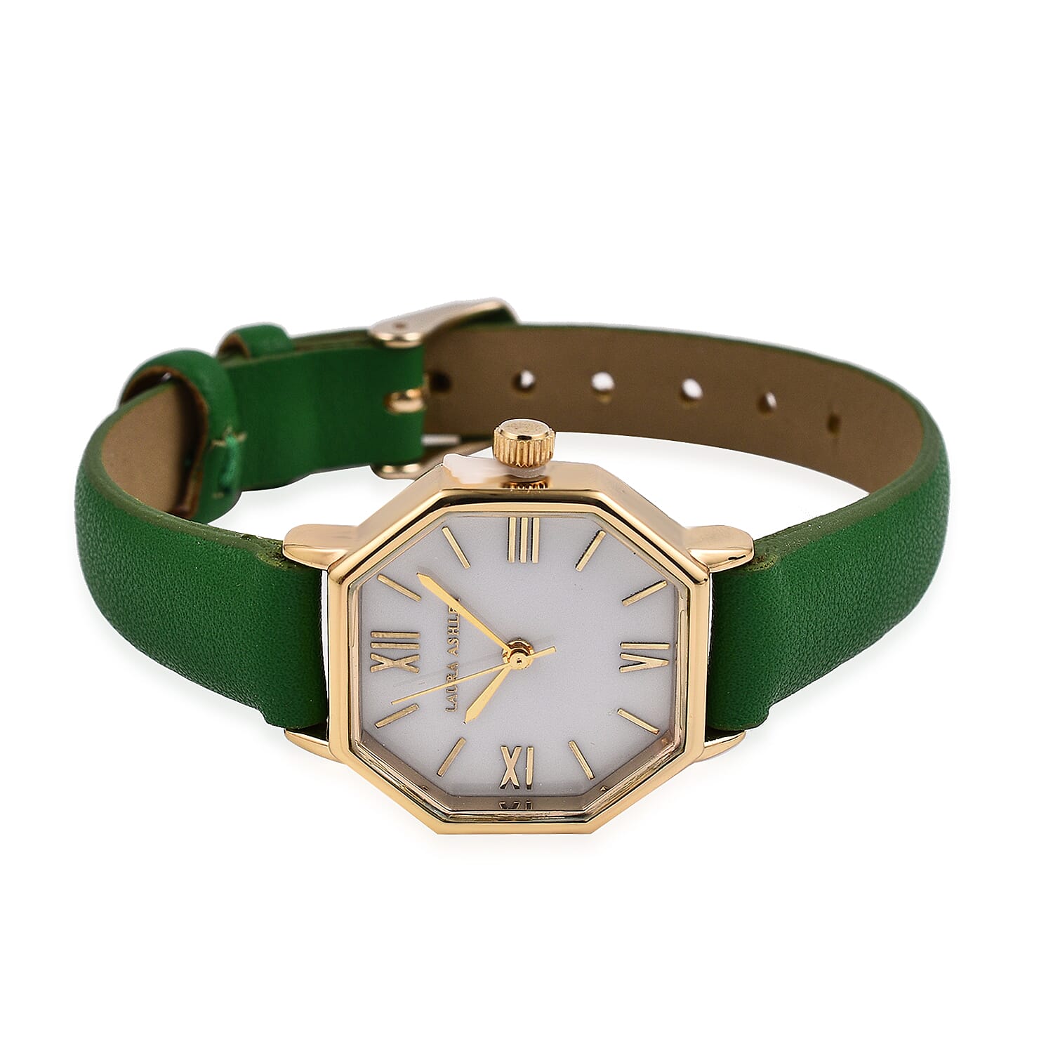 Laura Ashley Japanese Quartz Movement Womens Hexagon Watch with Green Strap
