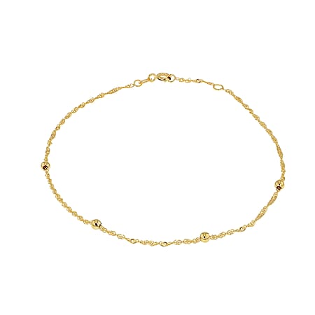 9K Yellow Gold 3mm Balls and Twist Curb Chain Adjustable Anklet 8.75 Inch to 9.5 Inch