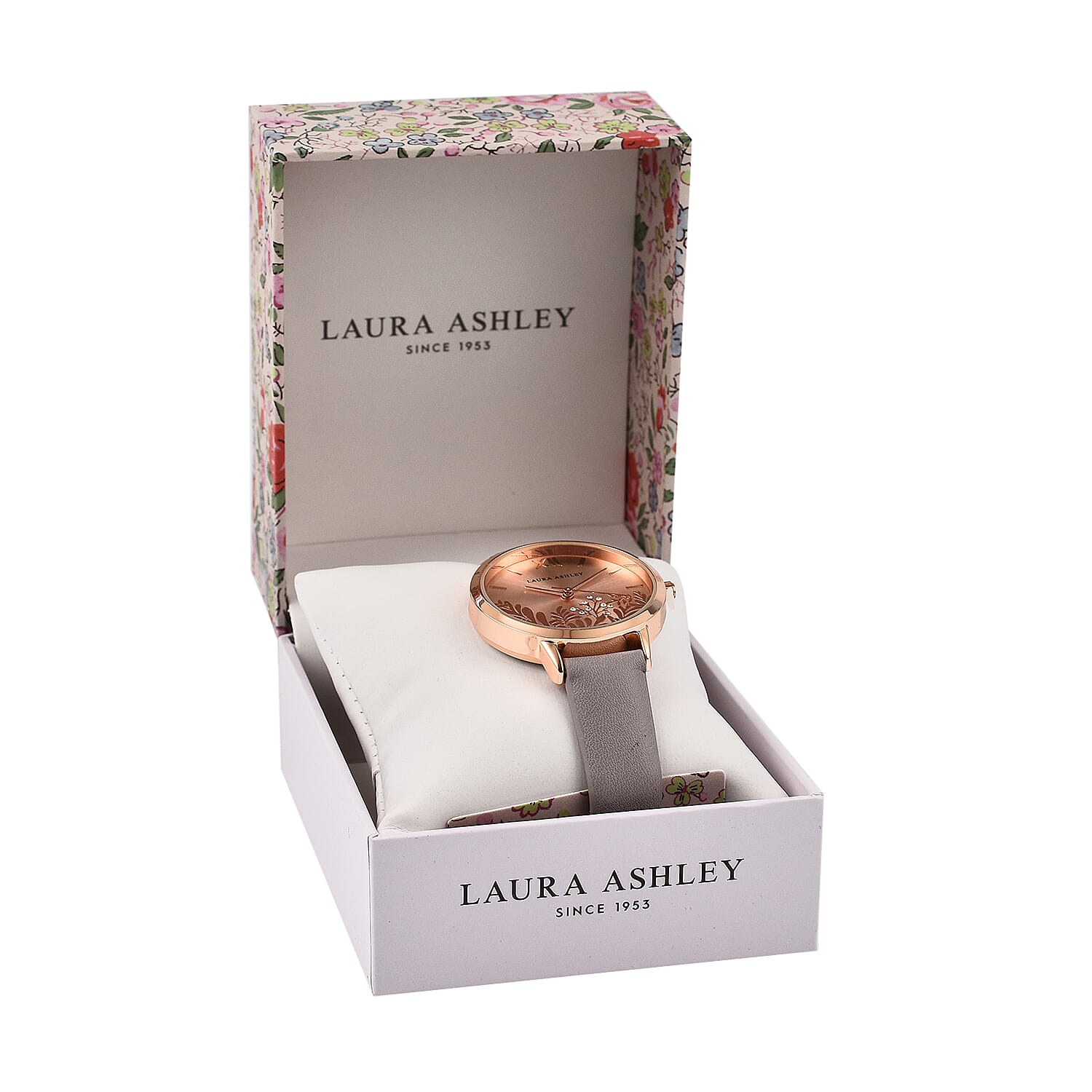 Laura Ashley Japanese Quartz Movement Womens Watch with Owain Diamond Rose Gold Dial and Purple Strap