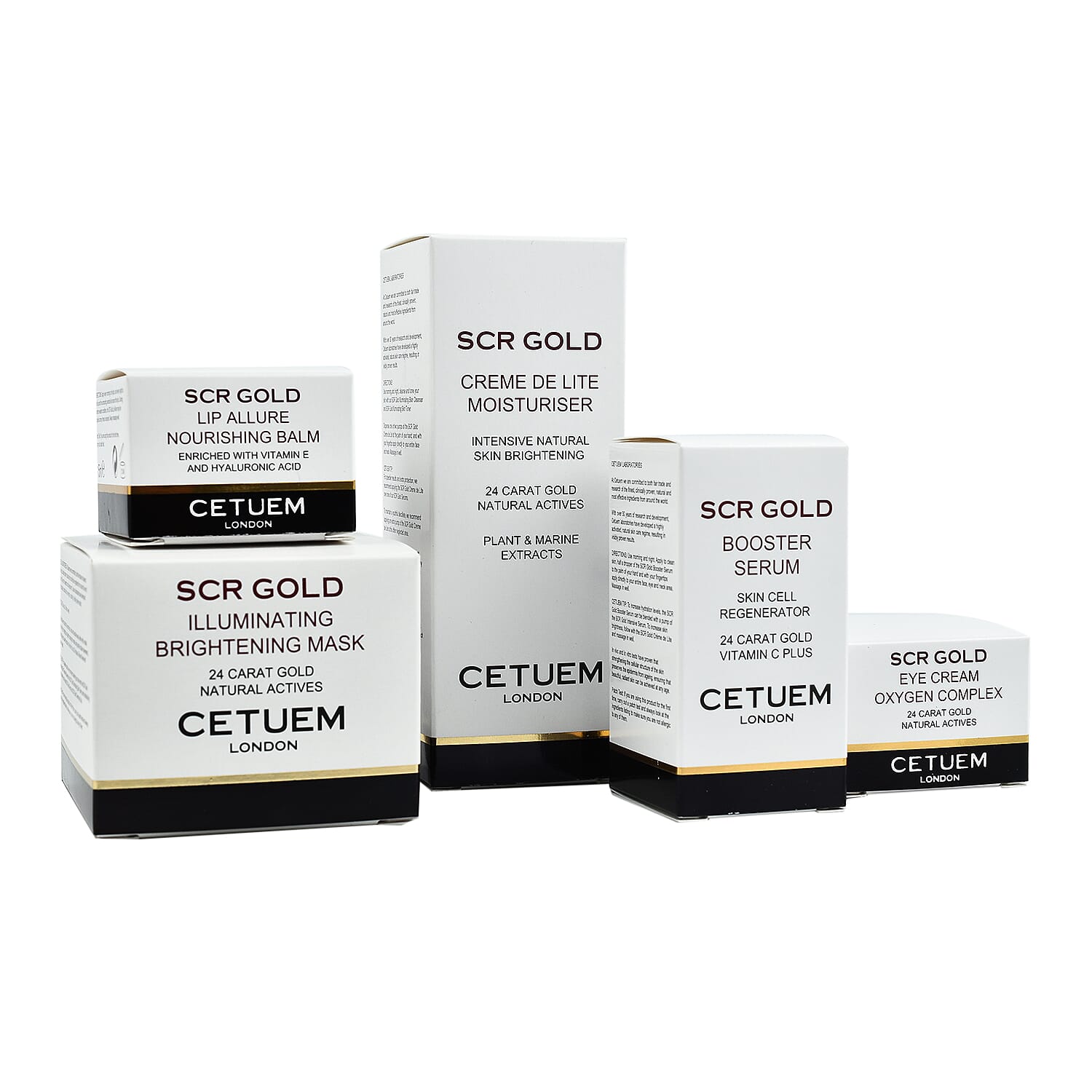 Cetuem Box- SCR Gold Booster Serum (15ml), SCR Gold Creme de Lite (50ml), SCR Gold Eye Cream (15ml), SCR Gold Illuminating Mask (50ml), SCR Gold Lip Allure (15ml)