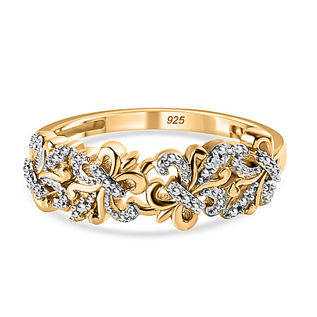 Diamond Fleur De Lis Ring in 18K Vermei Y G & Platinum Plated Sterling Silver