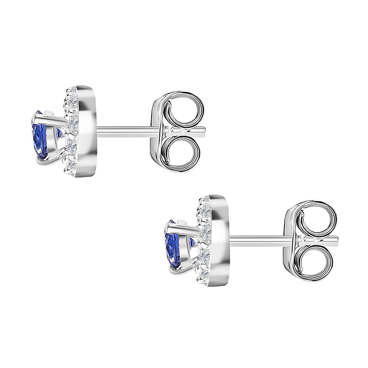 Tanzanite Cubic Zirconia & White Cubic Zirconia Stud Earrings Sterling Silver, 1.30 Ct.