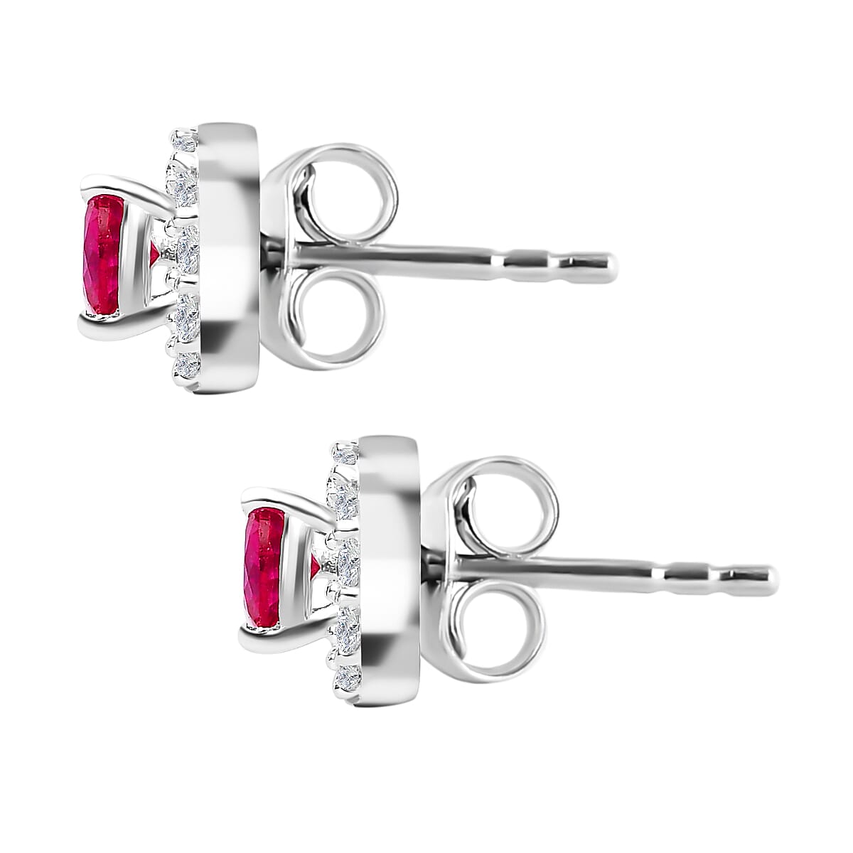Fuchsia Cubic Zirconia & White Cubic Zirconia Stud Earrings in Sterling Silver, 1.31 Ct.