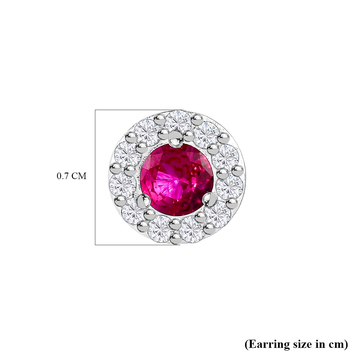 Fuchsia Cubic Zirconia & White Cubic Zirconia Stud Earrings in Sterling Silver, 1.31 Ct.