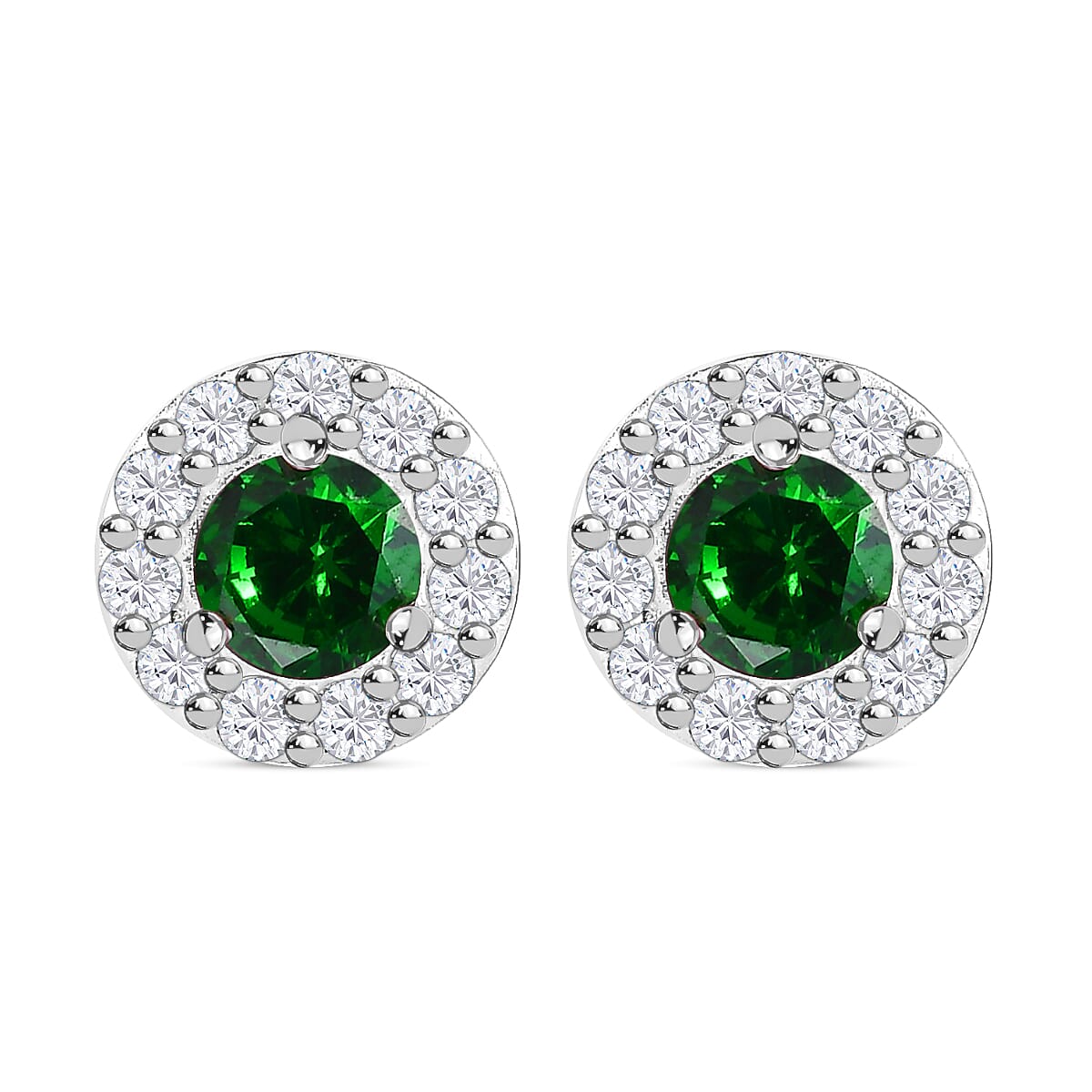 Chrome Cubic Zirconia & White Cubic Zirconia Stud Earrings in Sterling Silver