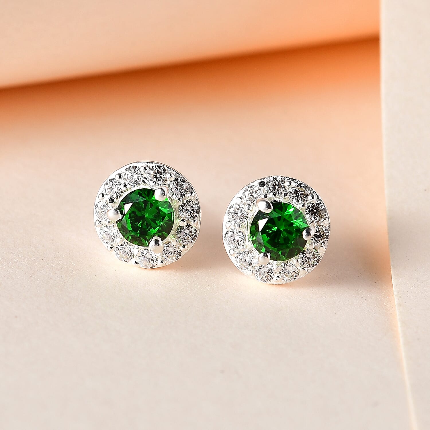 Chrome Cubic Zirconia & White Cubic Zirconia Stud Earrings in Sterling Silver