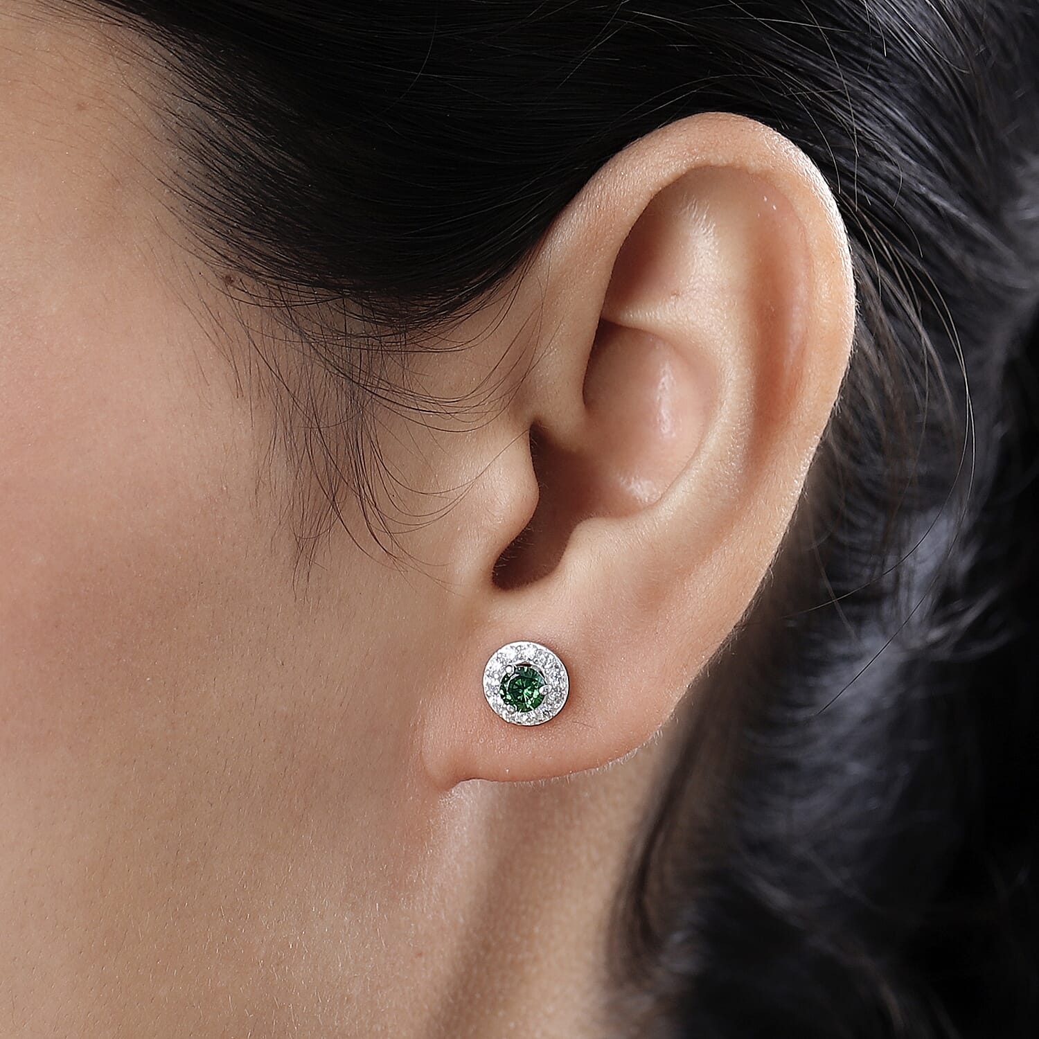 Chrome Cubic Zirconia & White Cubic Zirconia Stud Earrings in Sterling Silver